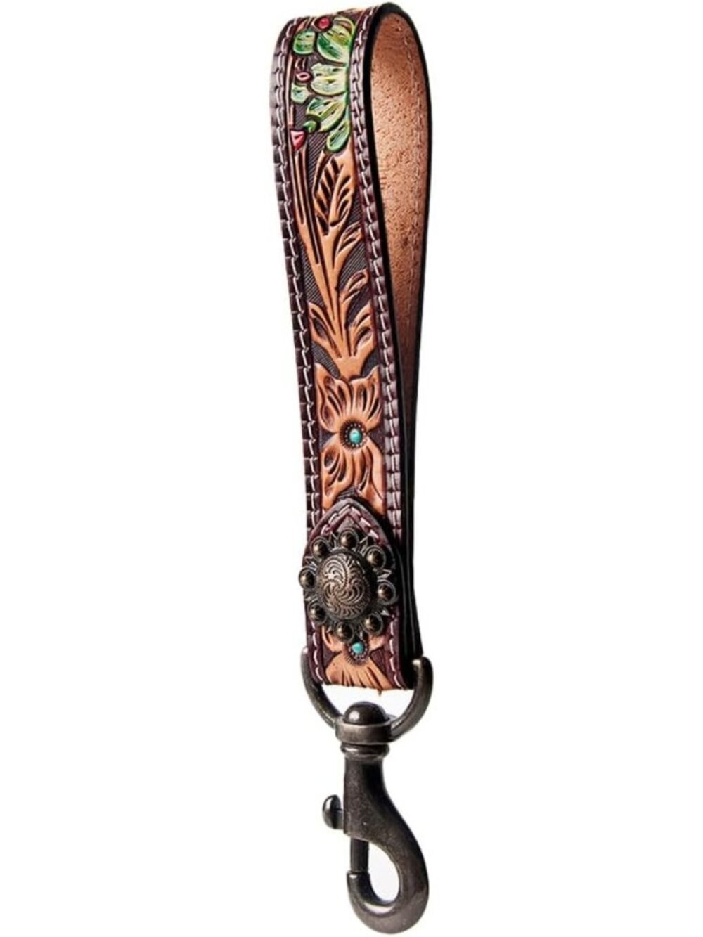 Genuine Leather Hand Tooled Wristlet Strap for Keychain, Purse, Wallet